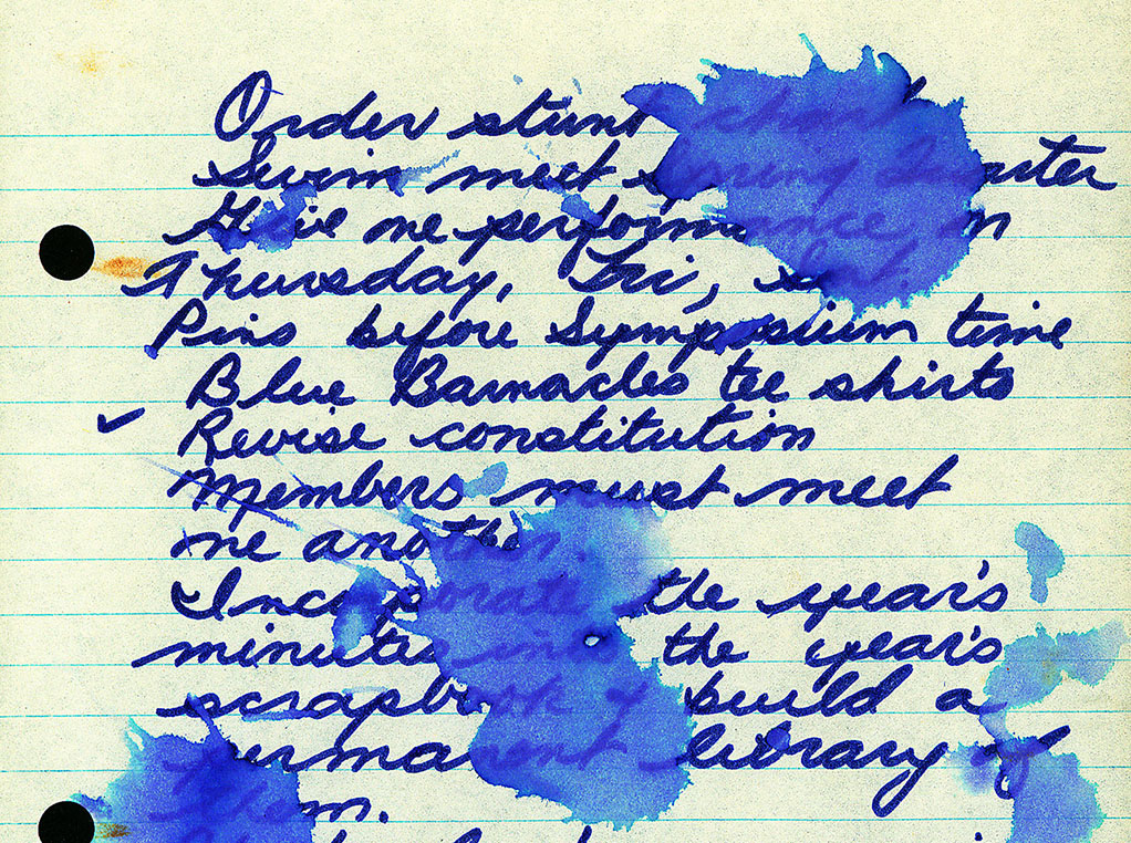 Handwritten meeting minutes from the Blue Barnacles synchronized swim club, 1963.