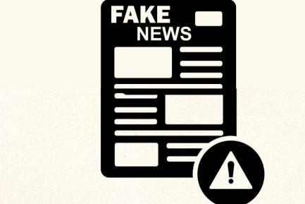Icon graphic of a newspaper with the headline "Fake News" and an exclamation mark symbol inside a triangle.