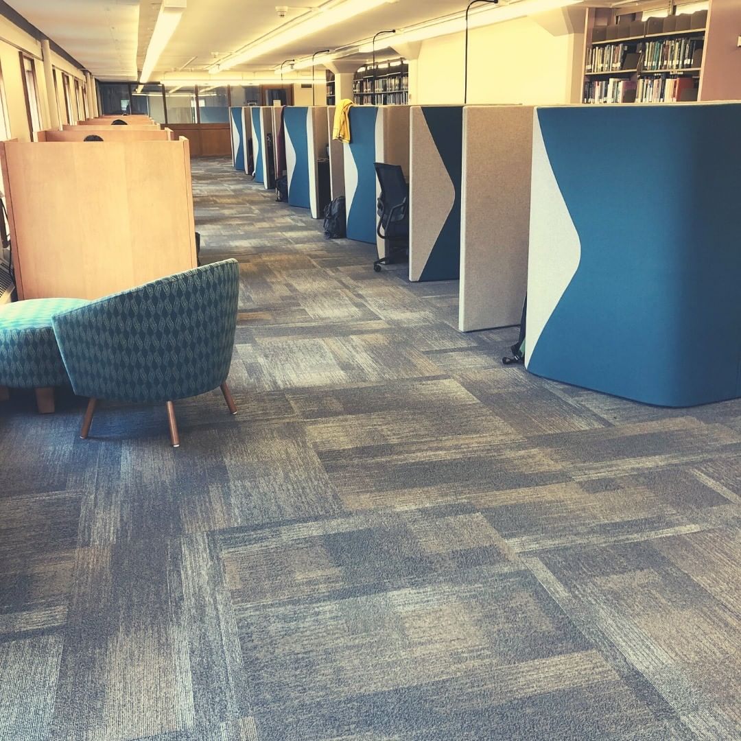 carrels, study pods, and upholstered chair