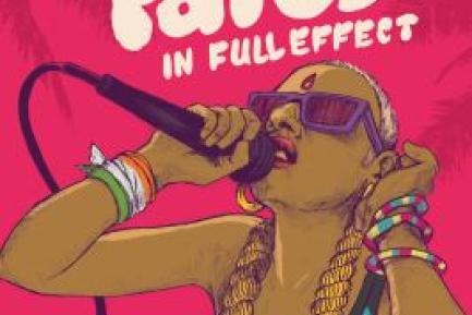 Pink book cover titled "Rani Patel In Full Effect" by Sonia Patel with young Indian woman wearing a lei speaking passionately into a mic