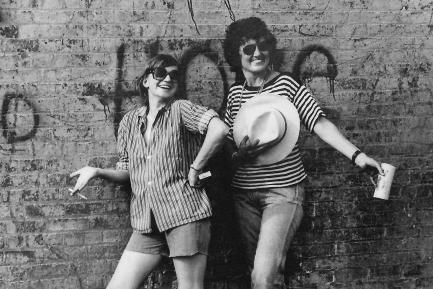 Elizabeth Wood, left, and Catharine R. Stimpson, right, at the West Side Highway docks in New York City, 1977.
