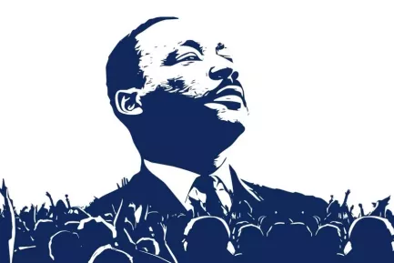 Mural of MLK appearing as leader of large number of people
