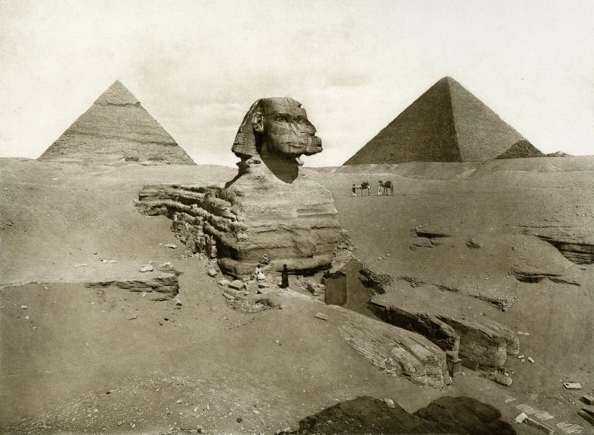 Black and white photograph of the Sphinx in Egypt.