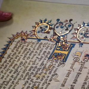 Facsimile of illuminated manuscript in Special Collections.